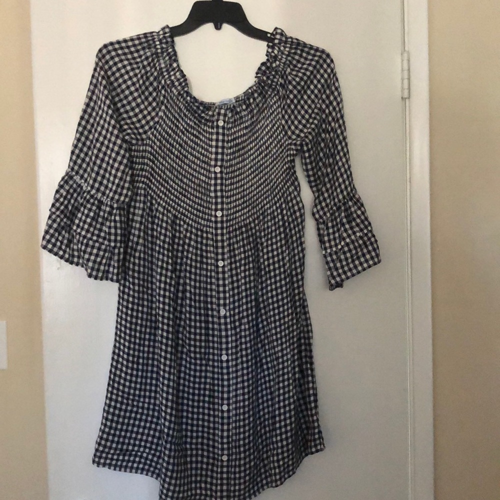 Navy blue and white checked dress